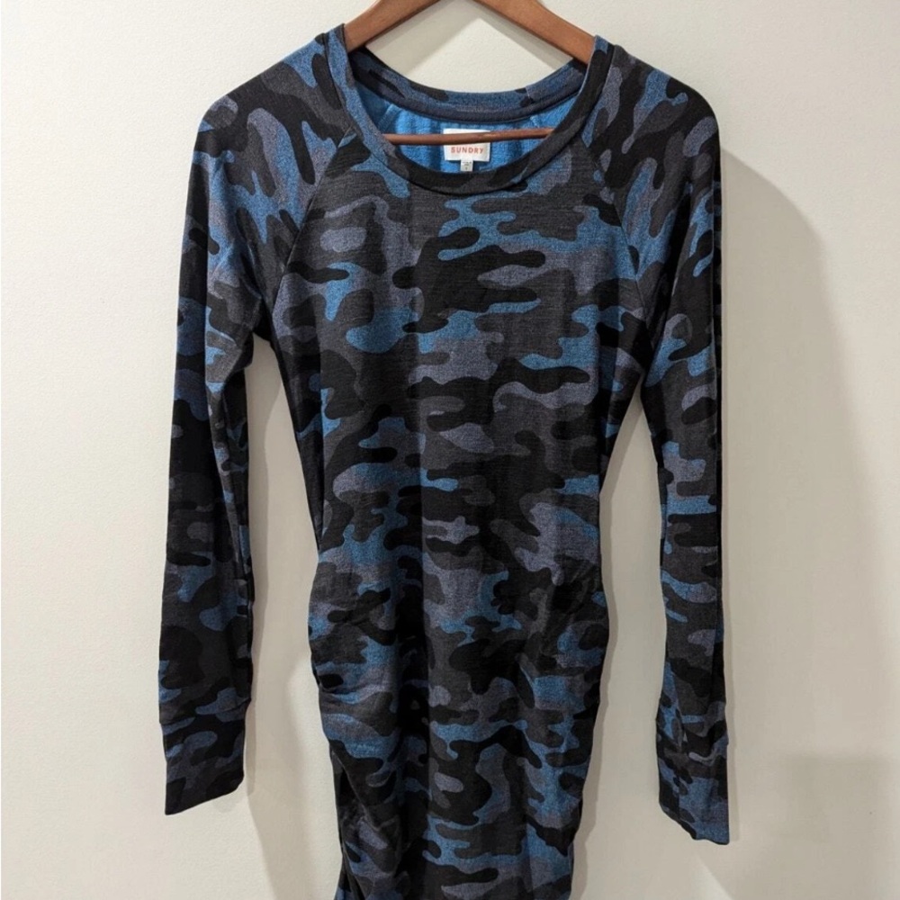 Sundry Blue and Black Camouflage Rouched Dress size 3
